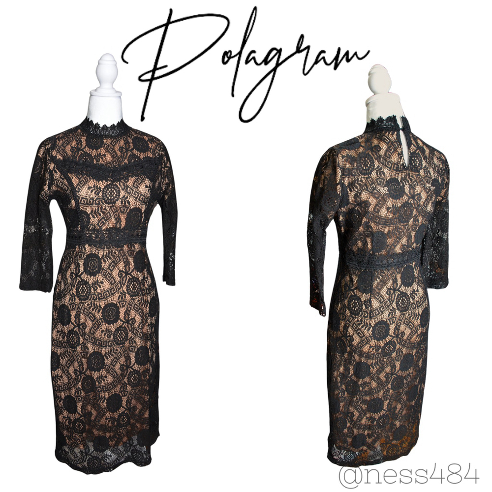 Polagram Black‎ Lace Mock Neck Sheath Dress Small - Picture 2 of 5
